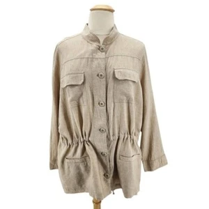 New Christopher & Banks CJ Banks Womens 3X Jacket Linen Rayon Button Tan Khaki - Picture 1 of 11