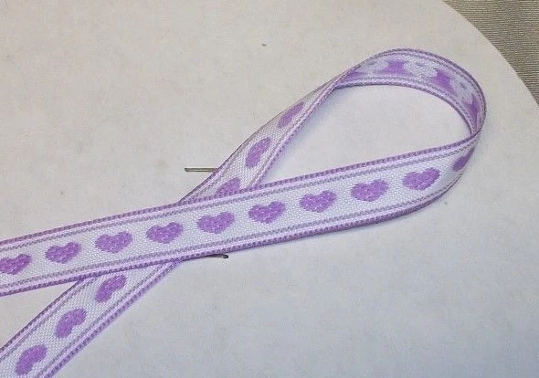 5 yds PURPLE HEARTS JACQUARD RIBBON  3/8" W   - Image 1 of 1