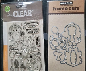 Juego de estampillas y troqueles transparentes Cinco de Meow HERO ARTS fiesta de cumpleaños de gatos pequeños - Imagen 1 de 3