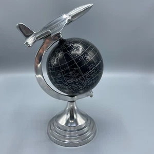 Art Deco Airplane World Map Globe Silver and Black 12" Shelf Desk Decor - Picture 1 of 18