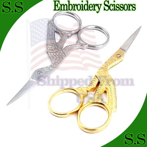 New 2 Pairs Combo 3.5" Pro Quality Stork Embroidery Scissors Silver+Gold Finish - Picture 1 of 3