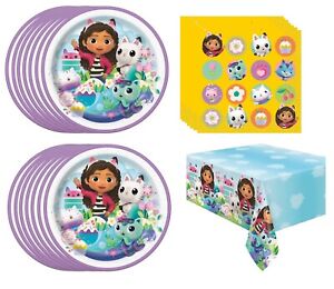 Gabby's Dollhouse Birthday Pack for 16 includes Plates, Napkins, Table Cover