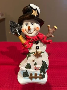 VTG BRIGHTLY HAND PAINTED RESIN SNOWMAN FIGURINE 9" TALL - Picture 1 of 8