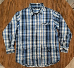 Vtg Guess Men's S Full Zip Plaid Blue Flannel Shirt Jacket Made in USA - Picture 1 of 16