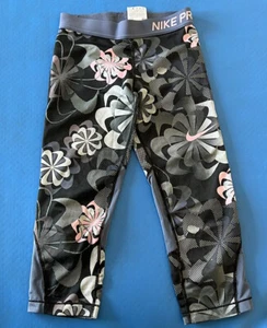 Nike Pro Girls M Capri Leggings Black White Spatter Pink Trim Dri Fit Training - Picture 1 of 3