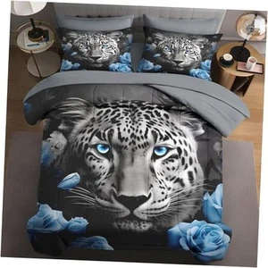 7 Pcs Size Comforter Set with 2 Pillowcases & 2 Shams, Animal Full Snow Leopard - Picture 1 of 7