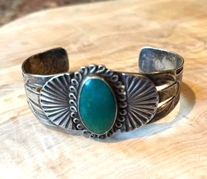 vintage large FRED HARVEY ERA TURQUOISE SILVER Cuff Bracelet - Picture 1 of 7