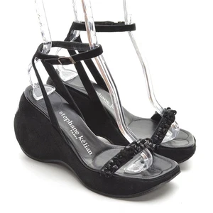 Sandalias de cuña con tiras Stephane Kelian para dama 36,5/6,5 zapatos de tacón de nobuck negro - Imagen 1 de 7