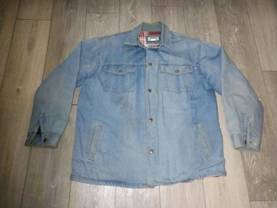 Duke Haband Mens L Denim Flannel Lined Barn Chore Coat Jacket Button Blue - Image 1 of 4