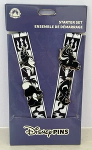 DISNEY PARKS VILLAINS PIN STARTER SET LANYARD PLUS 4 BLACK & WHITE PINS NEW - Picture 1 of 2