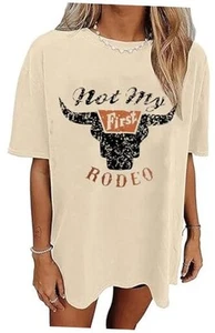 Womens Oversized Tshirt Graphic Tees Summer Casual Short Sleeves Tops Beach - Picture 1 of 3