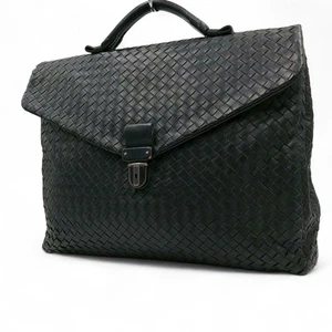 Bottega Veneta Briefcase Business Bag Leather Black Intrecciato Authentic - Picture 1 of 24