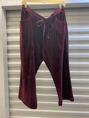 Lularoe Cozy Crystal Burgundy Velour Capri Crop Drawstring Waist Pants XL - Image 1 of 3