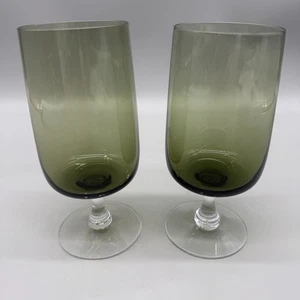 2 Vintage MCM Fostoria Glamour Olivgrün Wasser Weingläser Kelch Stielgläser ** - Bild 1 von 13