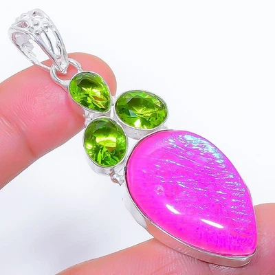Tripletta Opale di Fuoco, Peridoto Gemma 925 Argento Sterling Ciondolo Gioielli - Immagine 1 di 4