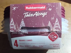 4 Contenitori Conservazione Alimenti 2,9 Tazze, Rubbermaid TakeAlongs Coperchio Quadrato Rosso - Foto 1 di 6