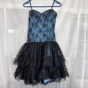 vintage Loralie tiered lace dress sz small vampy goth prom victorian dark fairy - Picture 1 of 14