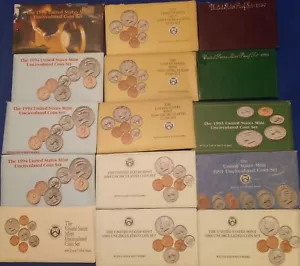 1991 92 93 95 3)89 90 94 P&D 2) PROOF 87 & 94 US Mint 15 Sets United States UNC - Picture 1 of 24