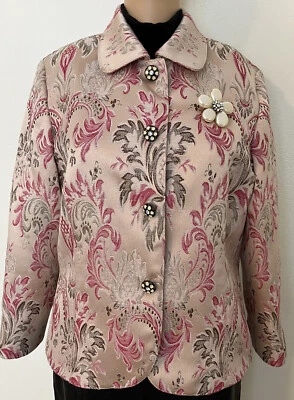 Liz Claiborne-90’s Vintage, Beige/Rosa, Tapiz, Broche, Blazer/Chaqueta. Talla-L Foto 1 de 4