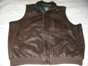 Hammacher Schemmer Men's Flannel Lined Leather Vest 2XL - Picture 1 of 6