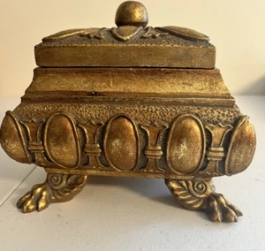 Oriental Resin Gilt Dragon Footed Trinket Jewelry Box Ornate Home Decor - Picture 1 of 9