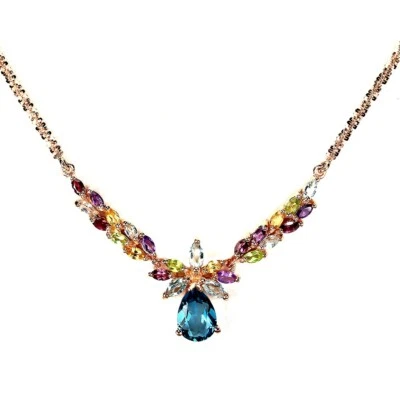 REAL TOPAZ AMETHYST CITRINE PERIDOT RHODOLITE STERLING 925 SILVER NECKLACE 22.5" - Image 1 of 4