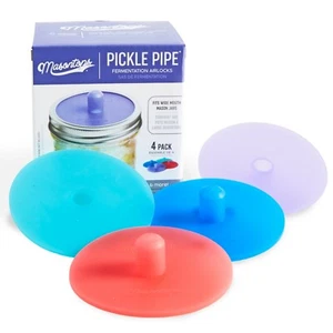 Masontops Pickle Pipes - Waterless Airlock Fermentation Lids - Wide Mouth - 4PK - Picture 1 of 7