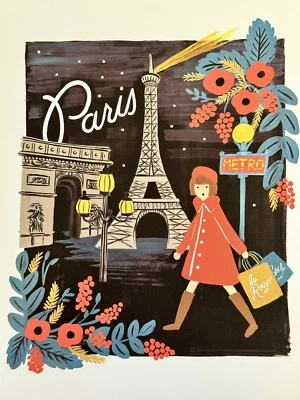 Rifle Paper 8”x10” Print PARIS  Eiffel Tower, Arc de Triomphe Femme Metro France - Image 1 of 4