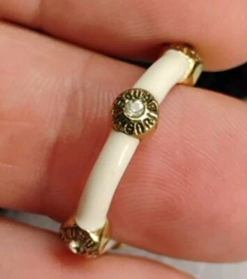 HENRI BENDEL Enamel Ring Sz 6 Rivet Look Ivory/Gold Color Pre-owned *Some Wear* - Image 1 of 4