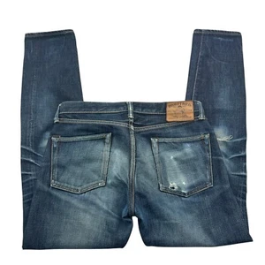 Momotaro Jeans Mens 31 x 32 Blue Distressed Selvedge Slim Straight Button Fly - Picture 1 of 12