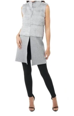LT Love Token Mujer Genuino Piel de Conejo Chaleco Chaqueta Abrigo Gris Largo Talla Mediana Foto 1 de 4