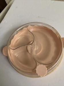 Baby Warming Dish Divided  Pink With Clear Top. 8” Diameter - Picture 1 of 5