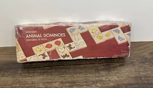 Vintage Dominoes 28 Piece Wooden Animal Set Butterfly Duck Bunny Cat Chick Hen - Picture 1 of 9