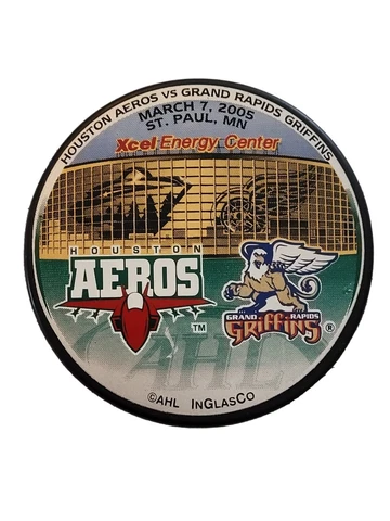 AHL Souvenir Puck 2005 Houston Aeros vs Gran Rapids Griffins @ Xcel St. Paul MN Cover