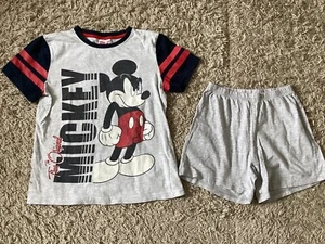 Jungen Sommer Schlaf Shorts, Disney Mickey Maus T-Shirt 140 Kinder Pyjama Hose - Bild 1 von 8