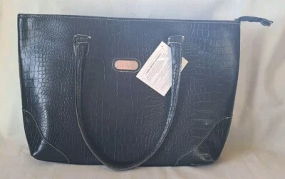 Nuevo Bolso/Tote de Viaje Bob Mackie Grande Imitación Cuero de Cocodrilo Negro Etiquetas Originales Foto 1 de 4