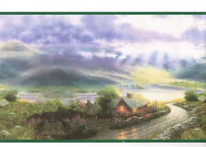 Thomas Kinkade Country Stream Lake House Landscape Mountain Wall paper Border - Picture 1 of 2