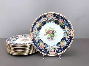 12 piatti Crown Staffordshire, chinoiserie rialzata floreale, Bone China, 1910 - Foto 1 di 11