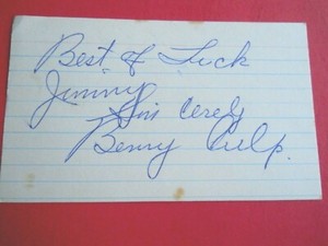 Benny Culp - Autographed 3" X 5" Index Card - Philadelphia Phillies - catcher