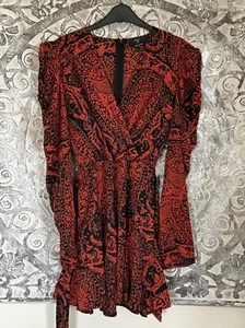 NEW with Tag AX PARIS Orange Black Top with Fabric Belt UK 12 #JNU37 - Picture 1 of 3