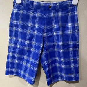 NEW Nike GOLF Boys Shorts Medium Blue White Plaid Pockets Stay Cool Stay Dri - Picture 1 of 9