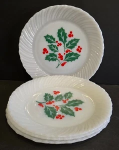 Termocrisa 9" Milchglas Weihnachten Stechpalme Beere Mittagessen Teller 4er Set Vintage - Bild 1 von 8