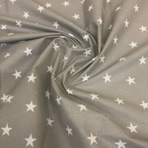STARS 20mm  WHITE ON GREY 100% COTTON FABRIC per metre - Picture 1 of 2