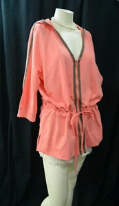 QVC Sport Savvy hooded zip Jacket athletic top leisure coat coral long New L NWT - Picture 1 of 5