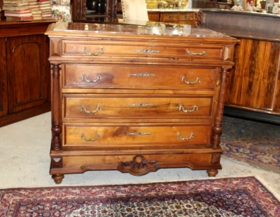 French Antique Henry II Walnut Chest | Marble Top Drawers Dresser c. 1880s - Image 1 of 4