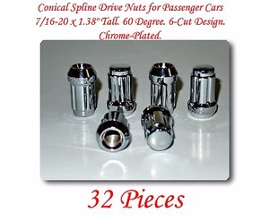 32 Pcs Conical 6 Spline Drive Nuts for Passenger Cars 7/16-20 x 1.38" - Picture 1 of 1