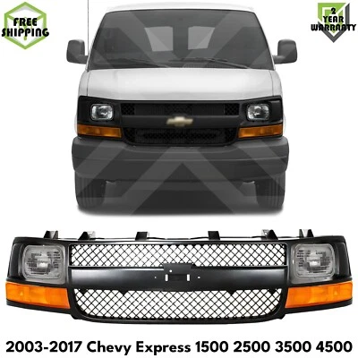 Grille Assembly & Headlight Kit For 2003-2017 Chevy Express 1500 2500 3500 4500 - Imagem 1 de 4