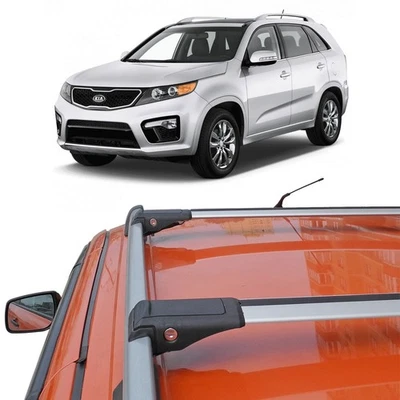 Barras transversais de rack de teto Fit Kia Sorento 2009-2014 barra transportadora prata 2x barras de teto - Imagem 1 de 4