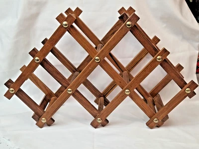 Vintage Expandable Teak Wood Wine Rack - Image 1 of 4