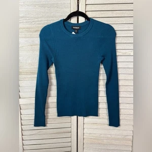 Maglione girocollo Express a costine. Teal. Nuovo con etichetta. Taglia Media. - Foto 1 di 8
